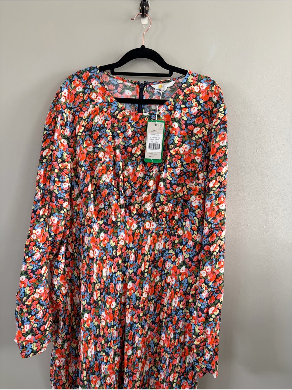 Boden Long Sleeve Midi Dress Colorful Floral Size 20/22R NWT - Picture 3 of 6